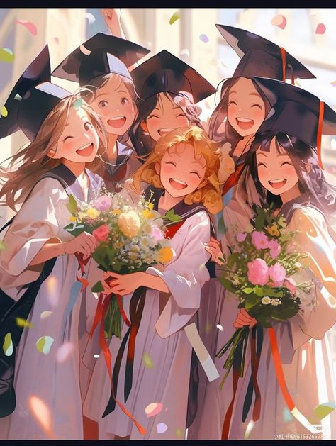 Anime Best Friends Group, Group Of Friends Illustration, Anime Friends Group, Anime Graduation, Anime Group Of Friends, 00s Anime, Anime Girlboss, Anime Zodiac, Anime Girlies