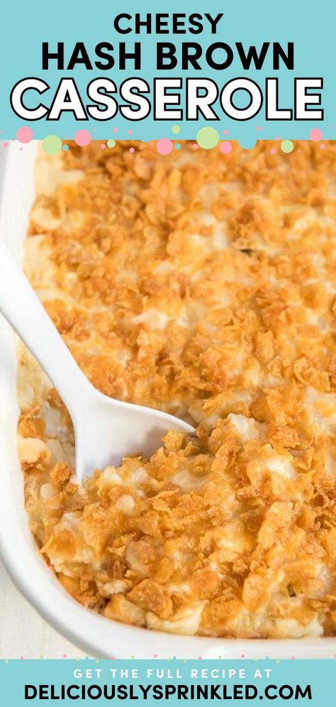 Looking for yummy casserole recipes? Here's an easy hash brown casserole with corn flakes! Creamy and cheesy with a crunchy coating, it's a filling comfort food idea. Put this on your rotation of family-friendly dinners! Easy Hash Brown Casserole, Easy Hashbrown Recipes, Easy Christmas Morning Breakfast, Casserole With Corn, Cornflake Recipes, Cheesy Hash Brown Casserole, Easy Hashbrowns, Hashbrown Casserole Easy, Creamy Pasta Bake