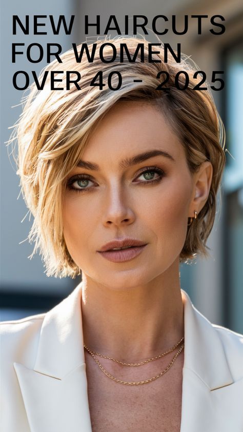 21 Trendy Haircuts for Women Over 40 in 2025 – Stylish Short, Medium, and Modern Hair Ideas Short Hair Styles For 40+ Women, Chin Length Haircuts For Fine Hair Over 50, Hair Trends 2020 Haircuts, Short Haircuts For Women Over 40 2024, Rounded Bob Haircut For Fine Hair, Short Blonde Hairstyles For Thick Hair, Haircut For Women 2024, Short Thick Hair With Layers, Short Hairstyle Women Fine Hair Round Face