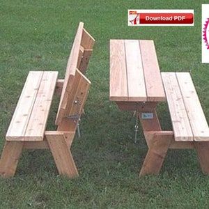 Folding Picnic Table Plan/Folding Bench Plan/Combo Picnic | Etsy Folding Picnic Table Plans, Wood Bench Plans, Garden Bench Plans, Picnic Table Plans, Picnic Table Bench, Porch Bench, Folding Bench, Gazebo Plans, Folding Picnic Table