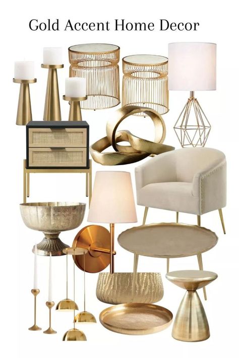 Shop these gold accent home decor picks here! The perfect way to add a splash of elegant gold to your living room and bedroom decor. Deco Decor, Wood Home Decor, Shelf Styling, Gold Wood, Gold Accent, Home Room Design, House Rooms, Design Inspo, Apartment Decor