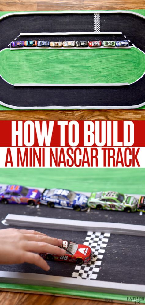 My son loves to make stop motion NASCAR races. We've learned some cheap and easy shortcuts to get you well on your way to making your own action out on the track. This is a great kid's activity that parents can do along with their children. #DIY #kidsactivities #NASCAR #stopmotion Diy Race Track For Kids, Nascar Crafts, Diy Race Track, Nascar Track, Nascar Pit Crew, Car Crafts, Nascar Race Tracks, Diecast Cars Display, Nascar Daytona