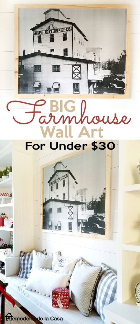 DIY - Big Farmhouse style wall art for under 30! - Complete details Large Farmhouse Wall Decor, Diy Large Wall Art Living Room, Farmhouse Artwork Wall Decor, Farmhouse Pictures Wall Decor, Diy Wall Signs, Big Farmhouse, Tall Wall Decor, Farmhouse Pictures, Wood Wall Design