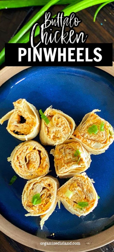 Throw together an appetizer fast. My Buffalo Chicken Pinwheels are easy to make, require few ingredients and are a party favorite. Tortilla Roll Ups Appetizers, Buffalo Chicken Roll Ups, Buffalo Chicken Tortilla, Football Meals, Buffalo Chicken Roll Up, Pinwheel Wraps, Buffalo Chicken Pinwheels, Buffalo Chicken Rolls, Chicken Pinwheels