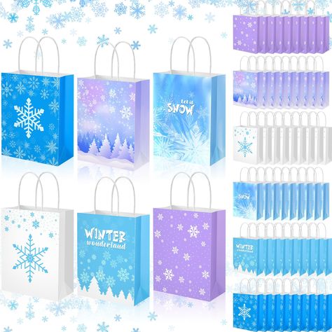 PRICES MAY VARY. Paper Bags: you will get 60 snowflake party favor bags in 6 styles, 10 for each style; Ample quantity and various styles for your daily use and ice themed party decorations Reliable Material: white candy bags are made of kraft paper, which is lightweight but sturdy; They are clearly printed, the pattern lasts for a long time, and the handles are reinforced to allow you to carry your items better Appropriate Size: white gift bag size is about 23 x 18 x 9 cm/ 9 x 7 x 3.54 inch, la Frozen Birthday Theme Decorations, Frozen Baby Shower, Frozen Party Favors, Birthday Theme Decoration, Snowflake Party, Paper Party Bags, Christmas Wedding Party, Frozen Birthday Theme, Frozen Themed Birthday Party