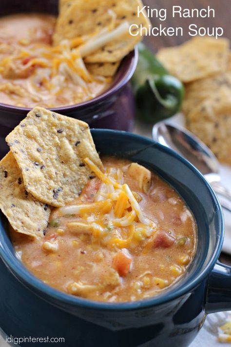 Slow Cooker King Ranch Chicken Soup King Ranch Chicken Soup, Ranch Chicken Soup, King Ranch Chicken, King Ranch, Ranch Chicken, Crock Pot Soup, Bean Soup, Chicken Soup, Stew Recipes