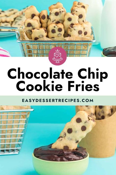 chocolate chip cookie fries pinterest Cookie Fries Recipe, Cookie Fries, Fall Desserts Thanksgiving, Fun Party Food, Fries Recipes, Party Food Recipes, Tollhouse Chocolate Chip Cookies, Kid Friendly Dessert, Toll House Chocolate Chip