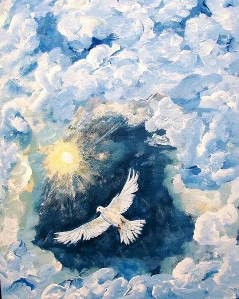 Dove Acrylic Painting, Biblical Paintings Aesthetic, Bible Verses Paintings, Dove Wallper, Spiritual Painting Ideas On Canvas, Holy Spirit Aesthetic, Paintings Of God, Spiritual Painting Ideas, Bible Painting Ideas