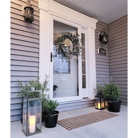 Clear Front Door, Exterior Doors Farmhouse, Front Door With One Side Window, Glass Storm Doors For Front Door, Storm Door Ideas, Storm Doors For Front Door, Front Door With Storm Door, Weatherboard Facade, Porch Punch