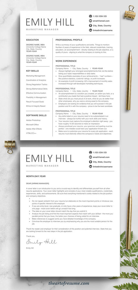 The Art of Resume Template | Professional Executive Resume Template Bundles with Free Cover Letter