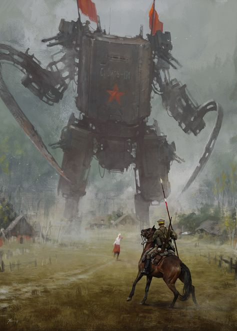 Amazing oil paintings of 1920 soviet mechs by Jakub Rozalski - Imgur Jakub Rozalski, Wojskowy Humor, Concept Art World, Diesel Punk, 다크 판타지, Giant Robots, Science Fiction Art, Main Game, Arte Fantasy