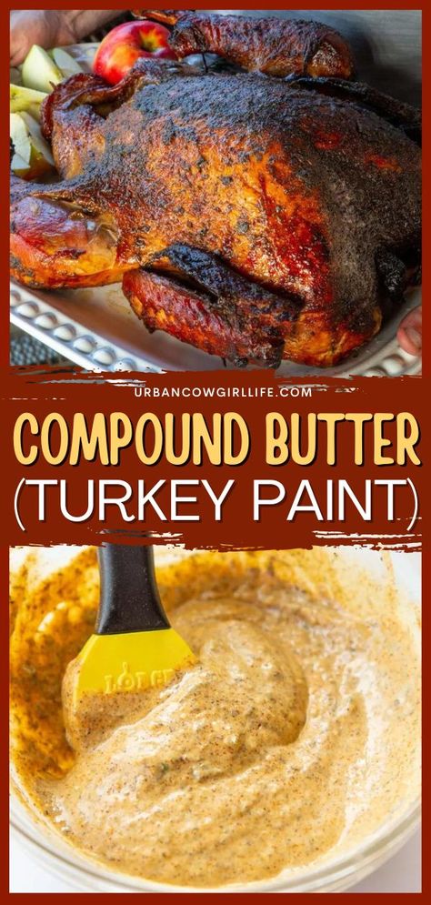 This turkey pain is the cooking hack you need for your entree! It's the perfect Thanksgiving dinner recipe that's easy to whip up. With this garlic herb compound butter, you can have a Thanksgiving turkey for a gorgeous, flavorful main dish! Butter Turkey Recipes, Turkey Compound Butter, Compound Butter For Turkey, Butter For Turkey, Thanksgiving Entrees, Turkey Recipes Easy, Easy Turkey Recipes Thanksgiving, Thanksgiving Turkey Recipes, Thanksgiving Entree