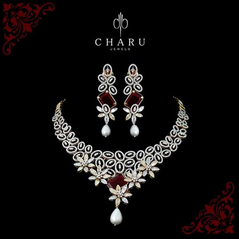 Charu Jewels, Designer Jewelery, Diamond Necklace Indian, Real Diamond Necklace, Diamond Necklace Designs, Diamond Heart Pendant Necklace, Jewelry Designing, Solitaire Pendant Necklace, Diamond Necklace Set