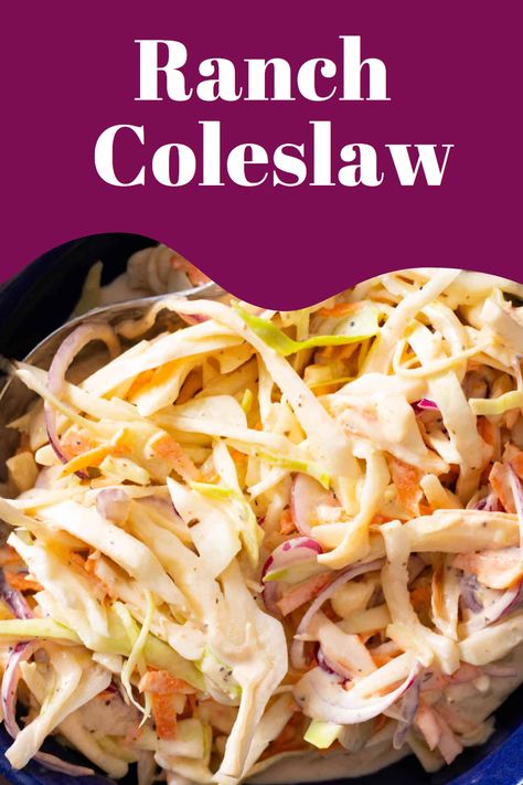 Elevate your coleslaw game with this quick and easy ranch coleslaw recipe! Made with simple ingredients and bursting with flavor, it's the perfect accompaniment to any meal. Coleslaw With Ranch Dressing, Coleslaw Mix Recipes Healthy, Dinner With Coleslaw, Chicken And Coleslaw Recipes, Ranch Coleslaw Recipe, Bagged Coleslaw Recipes, Coleslaw Mix Recipes, Sweet Coleslaw Recipe, Sweet Coleslaw