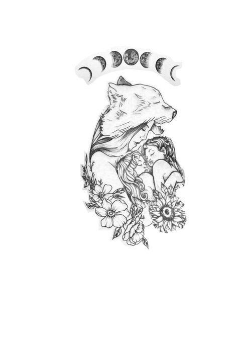 Wolf Mom Tattoo, Wolf Tattoos For Women, Motherhood Tattoos, Twin Tattoos, Wolf Tattoo Sleeve, Mom Tattoo Designs, Mommy Tattoos, Wolf Tattoo Design, Mother Tattoos