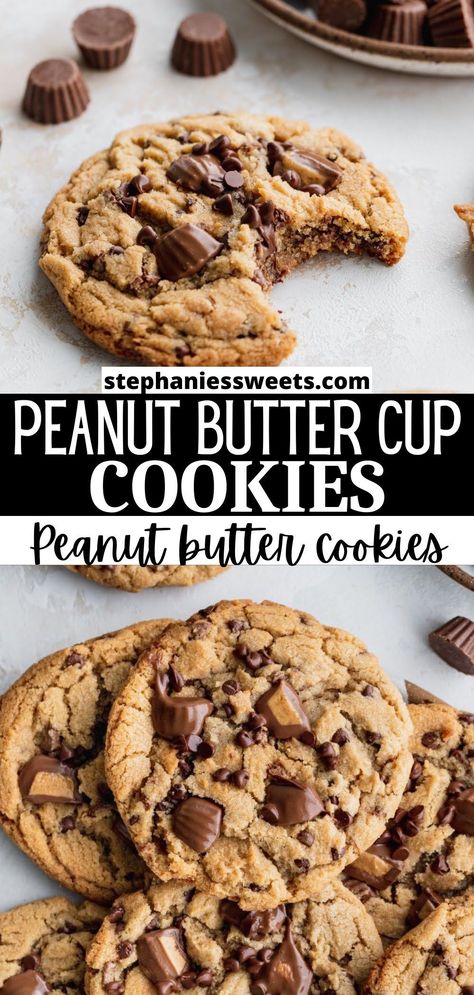 Peanut Butter Recess Cup Cookies, Recipes With Recess Peanut Butter Cups, Reeces Cup Cookie, Reese's Cup Cookies, Reeces Cookie Cups, Reses Cup Cookies, Reese’s Chip Cookies, Mini Reeses Cup Recipes, Cookies With Mini Peanut Butter Cups