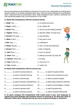 Interjections Worksheet, Speaking Activity, Parts Of Speech Activities, Esl Games, Esl Resources, Speaking Activities, Parts Of Speech, Feelings And Emotions, The English