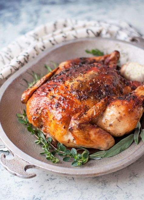 Butter Roasted Chicken, Juiciest Chicken, Low Carb Pumpkin Cheesecake, Herbed Butter, Peace Love And Low Carb, Oven Roasted Chicken, Roast Chicken Recipes, Low Carb Gluten Free, Herb Butter