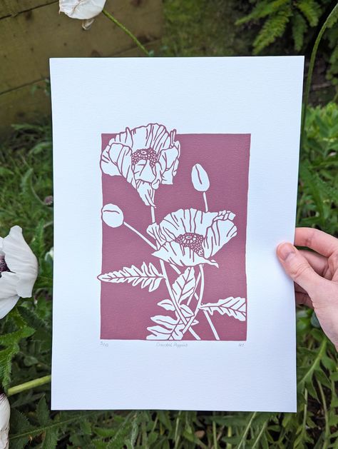 Poppy Lino Print, Floral Lino Print, Print Lino, Lino Art, Lino Printing, Poppy Art, Lino Prints, Wood Block Printing, Wall Art Botanical