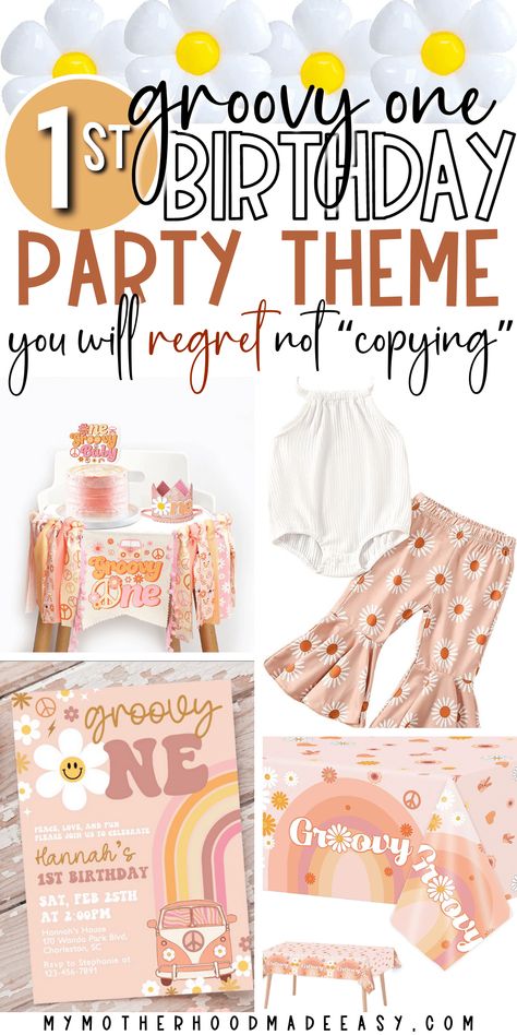 Grooves One Birthday, Groove One Birthday Party, Groovy One First Birthday Diy, Groove First Birthday, She’s A Groovy One, Groovy Babe Birthday Theme, Groove One Birthday, Groovy One Outfit, Groovy One First Birthday Theme