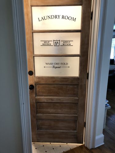 "We had an old glass paneled door that I stripped and sanded. I wanted to replace the laundry room door with something cuter. The door ended up being a beautiful distressed maple. The wax gave it a nice smooth finish. At first it went on ..." - Debra C. Laundry Room Doors Rustic, Antique Laundry Room Doors, Vintage Laundry Room Door, Glass Laundry Room Door, Old Doors Repurposed, Farmhouse Washroom, Laundry Room Door Ideas, Farmhouse Updates, Primitive Laundry Rooms