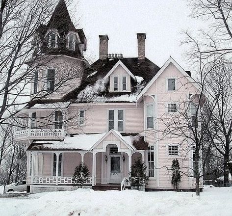 Pink House, In The Middle, White House, The Middle, Trees, Pink, White