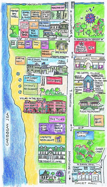 Barbados: Map of Holetown Oistins Barbados, Travel Barbados, Barbados Honeymoon, Barbados Map, Map Quilts, Terminal Bus, Barbados Vacation, Barbados Beaches, Barbados Travel