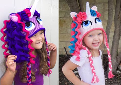 Briabby - Crochet Pattern Designs Crochet Unicorn Hat, Pola Topi, Crochet Unicorn Pattern, Dragon Hats, Unicorn Hat, Cute Ponies, Crocheted Hat, Bonnet Crochet, Crochet Dragon