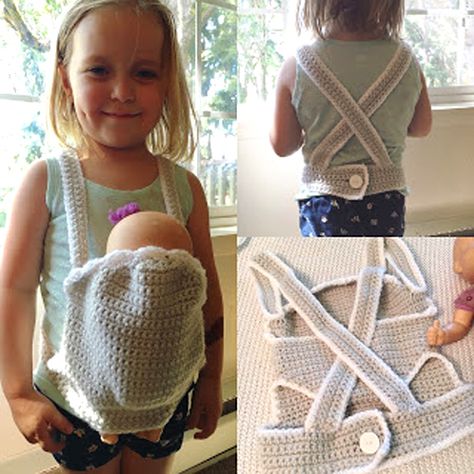 Crochet Baby Doll Carrier - Free Pattern Baby Doll Carrier Pattern Free, Doll Carrier Free Pattern, Baby Doll Carrier Pattern, Doll Carrier Pattern, Baby Carrier Pattern, Crochet Baby Doll, Baby Doll Carrier, Carrier Pattern, Easy Amigurumi