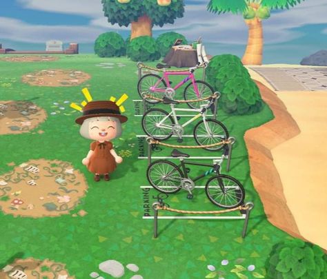 Acnh Bike Parking, Acnh Wonderland, Filler Ideas, Acnh Design, Pocket Camp, Bike Parking, Animal Crossing Inspo, Acnh Ideas, Animal Crossing