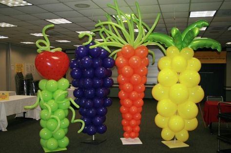 "Fruit" by Blooming Balloons OKC http://bloomingballoonsokc.com Fruit Event Decor, Balloon Fruit, Fruit Balloons, Fruit Ballon Arch, Grapes Balloon Decorations, Fruit Theme Balloon Garland, Fruits Balloon Decoration, Balloon Archway, Balloon Pillars