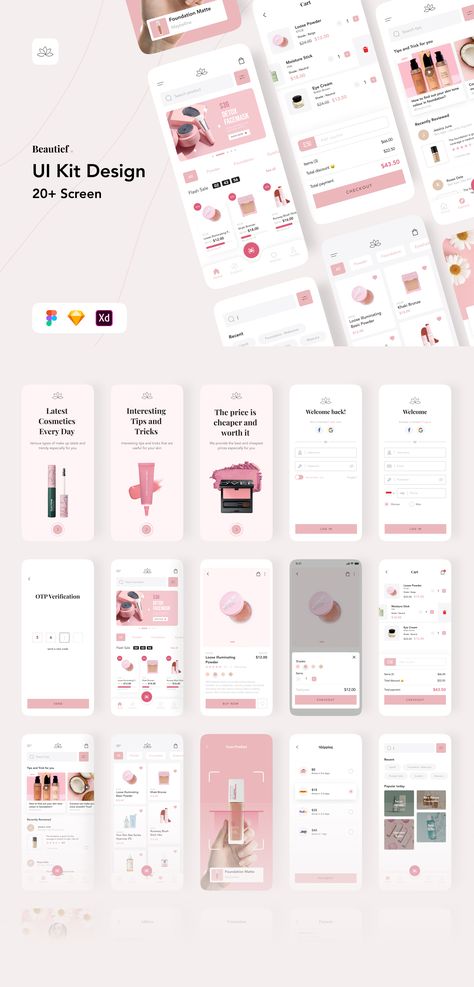 UI KIT Simple Mobile App Design, App Design Template, Beauty App Design, App Presentation Design, Simple Ui Design, Ui Mobile Design, Pink Website Design, App Design Process, การออกแบบ Ui Ux