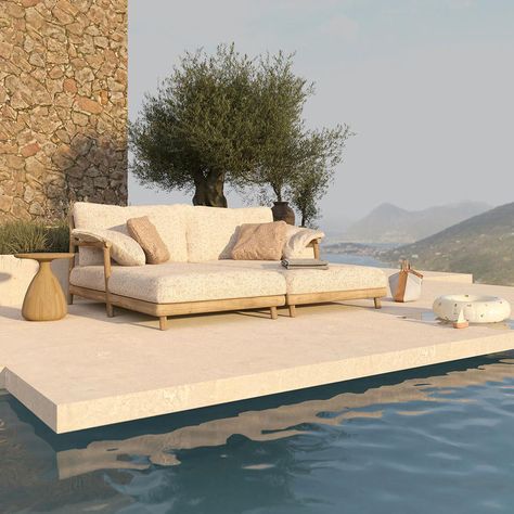 Muyu by Stephane De Winter for Manutti showcases a light and airy aesthetic. Its soft, rounded joints are seamlessly integrated into a unique organic structure, creating an inviting ambiance for outdoor gatherings. #myManuttimoments @manutti_official Double Day Bed, Outdoor Day Bed, Daybed Outdoor, Pool Seating, Spanish Villa, Organic Structure, Outdoor Daybed, Relaxing Moments, Day Bed