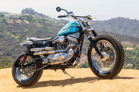 Welcome to Hollywood: A Harley Sportster 883 ready for the dirt. Harley Scrambler, Sportster Scrambler, Harley-davidson Sportster, Harley Sportster 883, Мотоциклы Harley Davidson, Moto Scrambler, Harley Davidson Sportster 883, Bobber Custom, Moto Cafe