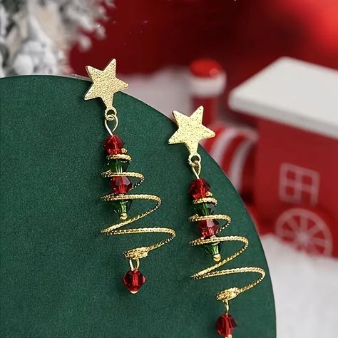 Merry Christmas Christmas Tree Five pointed Star Design - Temu Spiral Christmas Tree, Christmas Tree Beads, Christmas Tree Star, Christmas Tree Earrings, Cute Christmas Gifts, Stil Elegant, Eid Al Fitr, Chic Christmas, Christmas Accessories