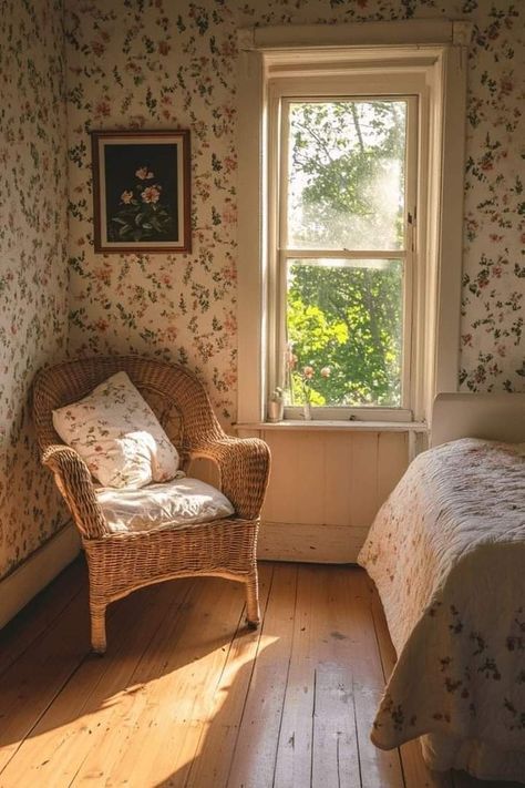 Cottagecore Aesthetic Living Room, Tiny Vase, Aesthetic Living Room, Beauty In Simplicity, Embrace Nature, Cottagecore Aesthetic, Embroidered Cushions, Through The Window, Wicker Chair