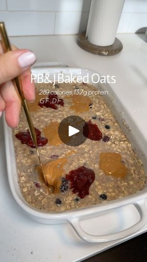 42 reactions · 4 comments | Making oatmeal exciting 💕

PB&J Baked Oats
Makes 6 servings 

Pbj baked oats

2 medium ripe bananas
2 cups gluten free rolled oats
2 scoops Orgain organic vanilla protein powder
4 tbsp collagen peptides
2 cups almond milk unsweetened 
1 tsp cinnamon 
1 tsp vanilla extract
1/2 cup frozen mixed berries 
5 tbsp peanut butter 
4 tbsp organic strawberry jelly or your favorite flavor 

1. Preheat the oven to 350 degrees 
2. Mash the bananas I go the bottom of a 9x13” baking dish.
3. Pour in the oats, protein powder, collagen and almond milk. Mix very well until combined.
4. Add the cinnamon, vanilla and berries and mix again.
5. Dollop the peanut butter and jelly on top of the oats and use a butter knife to swirl them throughout the oats.
6. Bake in the oven for 35 m Pbj Baked Oatmeal, Making Oatmeal, Oats Protein, Oatmeal How To Make, Strawberry Jelly, Ripe Bananas, Baked Oats, 9x13 Baking Dish, Cinnamon Vanilla