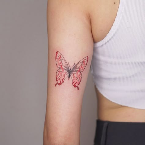 Butterfly And Fire Tattoo, Butterfly With Fire Tattoo, Butterfly Flame Tattoo, Burning Butterfly Tattoo, Butterfly On Fire Tattoo, Fire Butterfly Tattoo, Fineline Butterfly, Fire Butterfly, Tattoo Fire