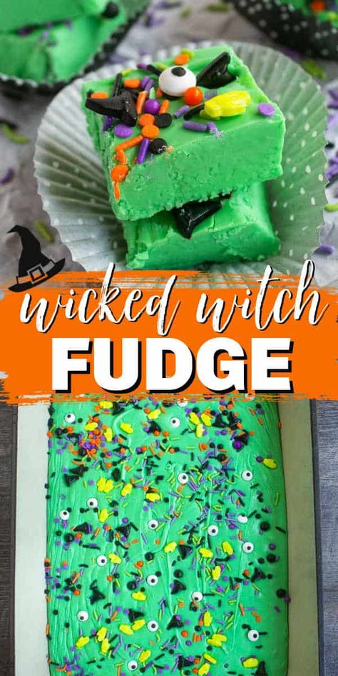 Green Fudge Recipes, Vampire Fudge Recipe, Easy Halloween Fudge, Witch Themed Desserts, Witch Treats Halloween, Homemade Halloween Treats Desserts, Vampire Fudge, Halloween Fudge Recipes, Fall Fudge Recipes