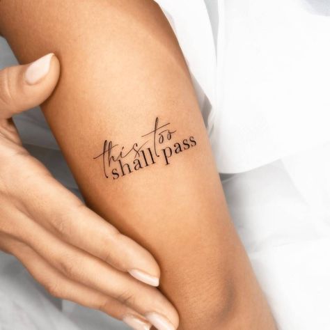 Tattoos Writing Ideas, Small Words Tattoos For Women, Be Kind Tattoos For Women, Uplifting Tattoos For Women, Small Word Tattoos For Women, This Too Shall Pass Quote Tattoo, August Tattoo, Community Tattoo, Script Tattoos