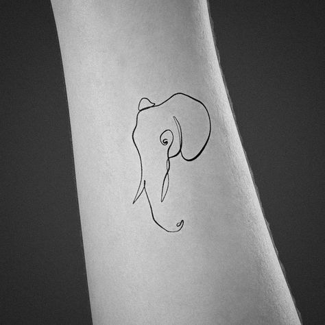 Fine Line Elephant, Elephant Outline Tattoo, Line Elephant Tattoo, Fine Line Elephant Tattoo, Outline Tattoo Design, Outline Elephant, Elephant Line Drawing, Simple Elephant Tattoo, Elephant Head Tattoo