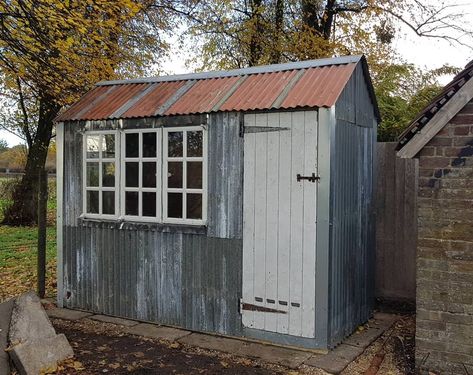 Tin Shed Ideas, Corrugated Metal Shed, Studio Sheds, Tin Door, Tiny Shed, Corrugated Metal Siding, Rustic Shed, Greek Garden, Shed Makeover