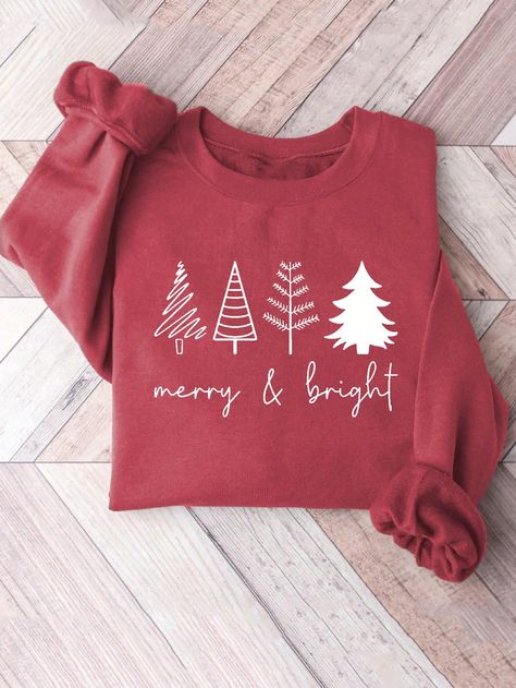 Merry Christmas & Bright Christmas Tree Sweatshirts, Christmas Sweaters, Holiday Jumpers, Women's Holiday Sweatshirts, Christmas Shirts, Winter Shirts Redwood Casual  Long Sleeve Fabric Christmas,Letter,Plants Pullovers Slight Stretch  Women Clothing, size features are:Bust: ,Length: ,Sleeve Length: Diy Christmas Sweater Cricut, Christmas Graphic Sweatshirt, Christmas Sweatshirts Vinyl, Christmas Sweatshirts Diy, Crewneck Designs, Holiday Sweatshirts, Bright Christmas Tree, Christmas Letter, Cricut Tips