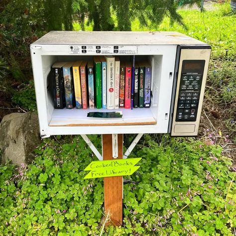 Random Things You Can Repurpose Into Little Free Libraries Little Free Library Plans, Little Free Pantry, Library Plan, Community Library, Book Exchange, Build Community, Wine Barrels, Glass Panel Door, Filing Cabinets