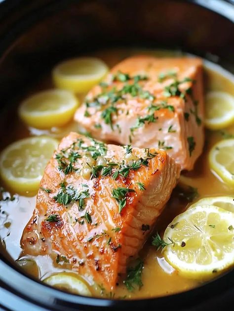 Slow Cooker Salmon 3 Fish Slow Cooker Recipes, Salmon In Crockpot, Slow Cooker Salmon Recipes, Crockpot Salmon Recipes, Salmon Crockpot Recipes, Crock Pot Salmon, Crockpot Fish Recipes, Salmon Orzo Recipe, Slow Cooker Fish Recipes