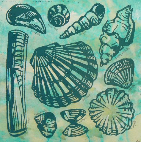 Shells lino cut print by StripedPebble on Etsy Linocut Printing, Lino Cuts, New Project Ideas, Lino Printing, Lino Cut, Zentangle Patterns, Lino Print, Summer Holiday, Marine Life