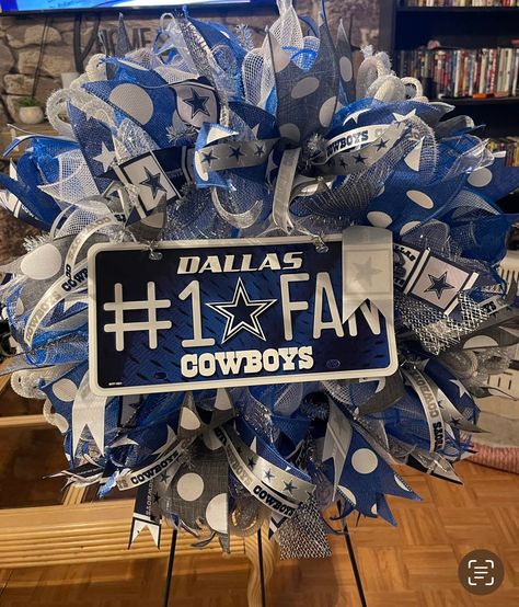 Dallas Cowboys Wreath/ Cowboys Wreath/ NFL Wreaths/ NFL/ Football Wreath /Dallas Wreath by DesignsByDutches on Etsy Nfl Wreaths, Dallas Cowboys Wreath, Cowboys Wreath, Football Wreath, White Star, Wire Frame, Door Wreath Hanger, Nfl Football, Deco Mesh