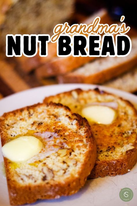 two slices of bread on plate Nut Bread Recipe Loaf Pan, Nut Bread Recipe Easy, Raisin Nut Bread Recipe, Nut Breads, Cleverly Simple, Walnut Bread Recipe, Banana Nut Bread Recipe, Nut Bread Recipe, Bread Maker Recipes