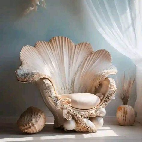 Shell Shaped Bed, Mermaid Sofa, Mermaid Throne, Diy Mermaid Decor, Seashell Chair, Mermaid Furniture, Brand Attributes, Mermaid Webtoon, Photoshoot Backgrounds