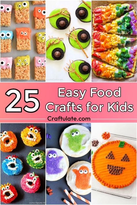 25 Food Crafts for Kids (Edible Crafts and Activities) Fall Baking Activities For Kids, Kindergarten Food Crafts, October Cooking Projects For Kids, School Age Food Activities, Culinary Crafts For Kids, Fun Food Crafts, Fun Edible Crafts For Kids, Edible Crafts For Kids Summer, Group Baking Activities